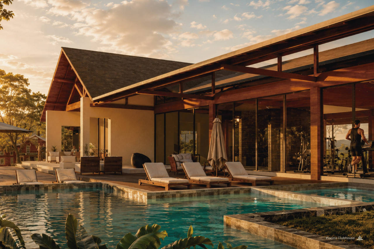 Clubhouse com piscina e deck