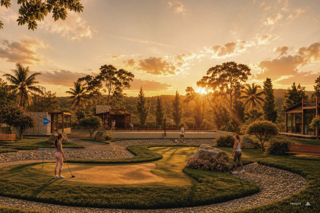 Mini golf ao pôr do sol
